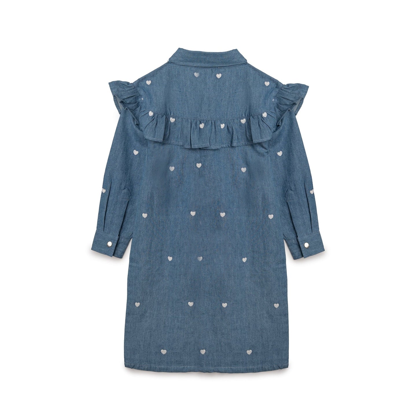 Denim kjole med hjertebroderi - denim - Hanevild