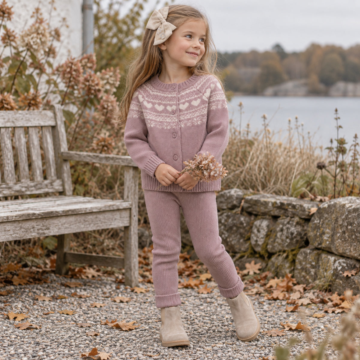 Lynge strikkede leggings i økologisk bomuld – gammel rosa