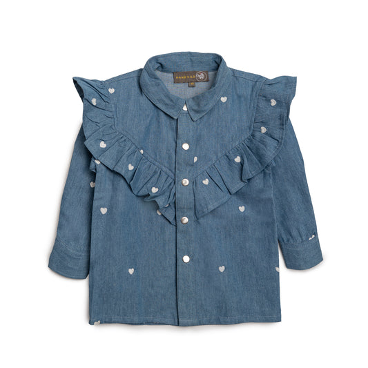 Hanevild Hjerte skjorte - pige (passer til mor,datter, søn sæt) Blouses denim