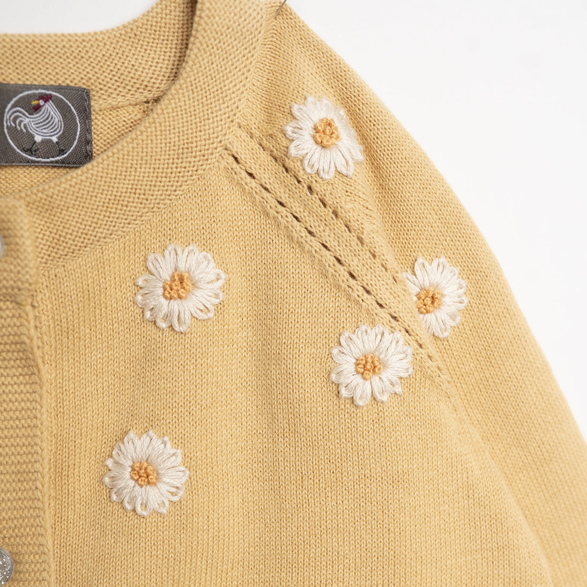 Cardigan til piger med marguritter - italien straw - Hanevild