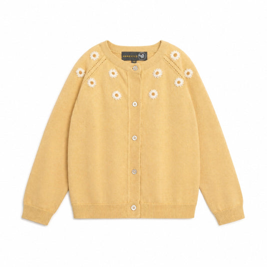 Cardigan til piger med marguritter - italien straw - Hanevild