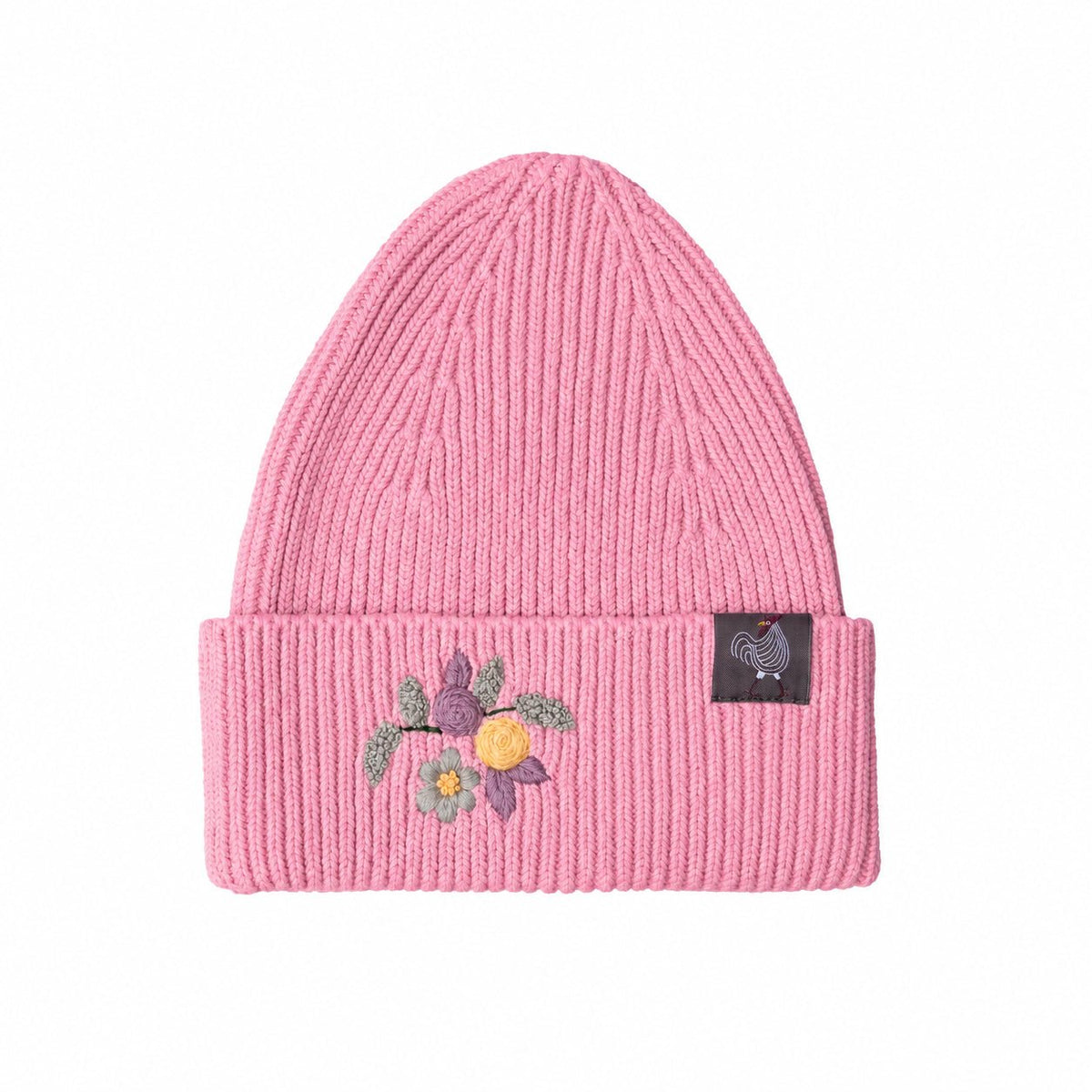 Hat med blomsterbroderi – pink - økologisk bomuld - Hanevild