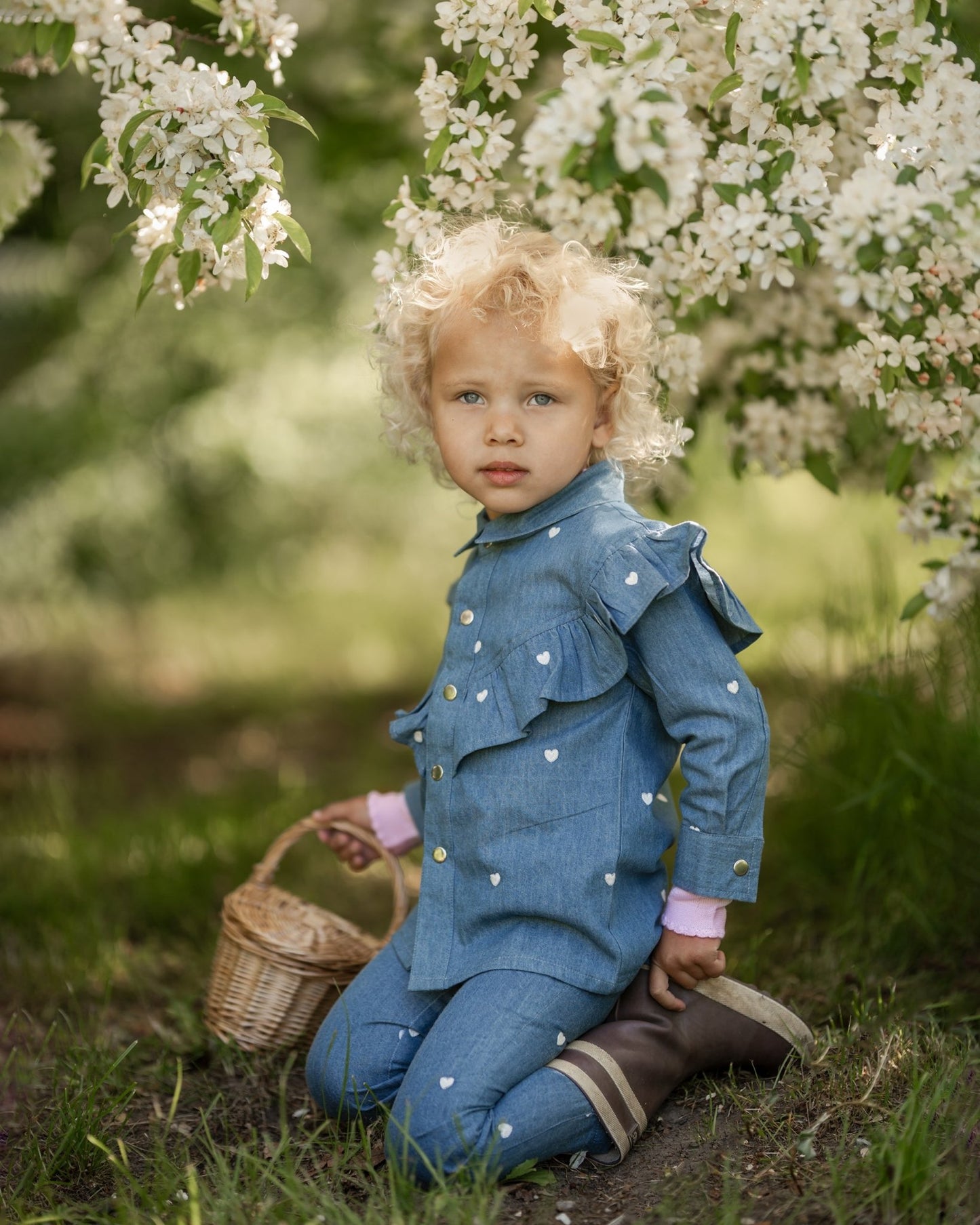 Hjerte skjorte - pige - denim - Hanevild