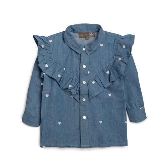 Hjerte skjorte - pige - denim - Hanevild