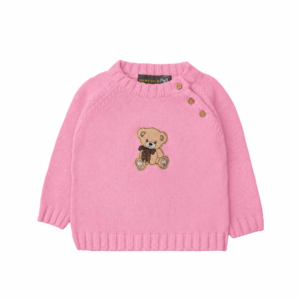 Sweater med bamse broderi - pink - økologisk bomuld