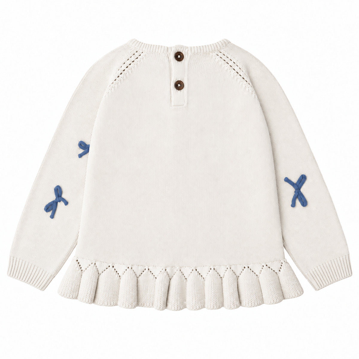 More bows sweater – ensign blue, ivory, bagside