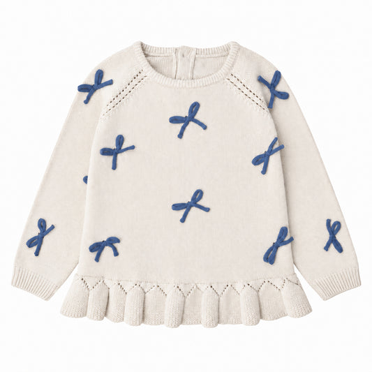 More bows sweater – ensign blue, ivory, forside