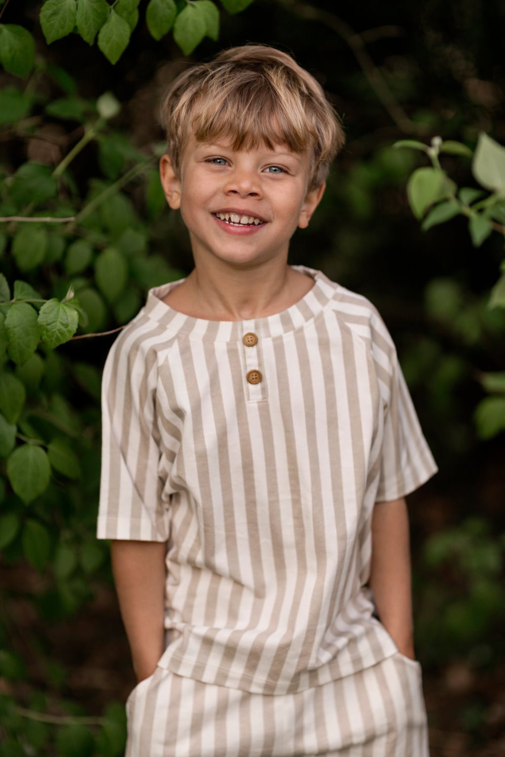 Stribet t-shirt - Summer sand - Hanevild