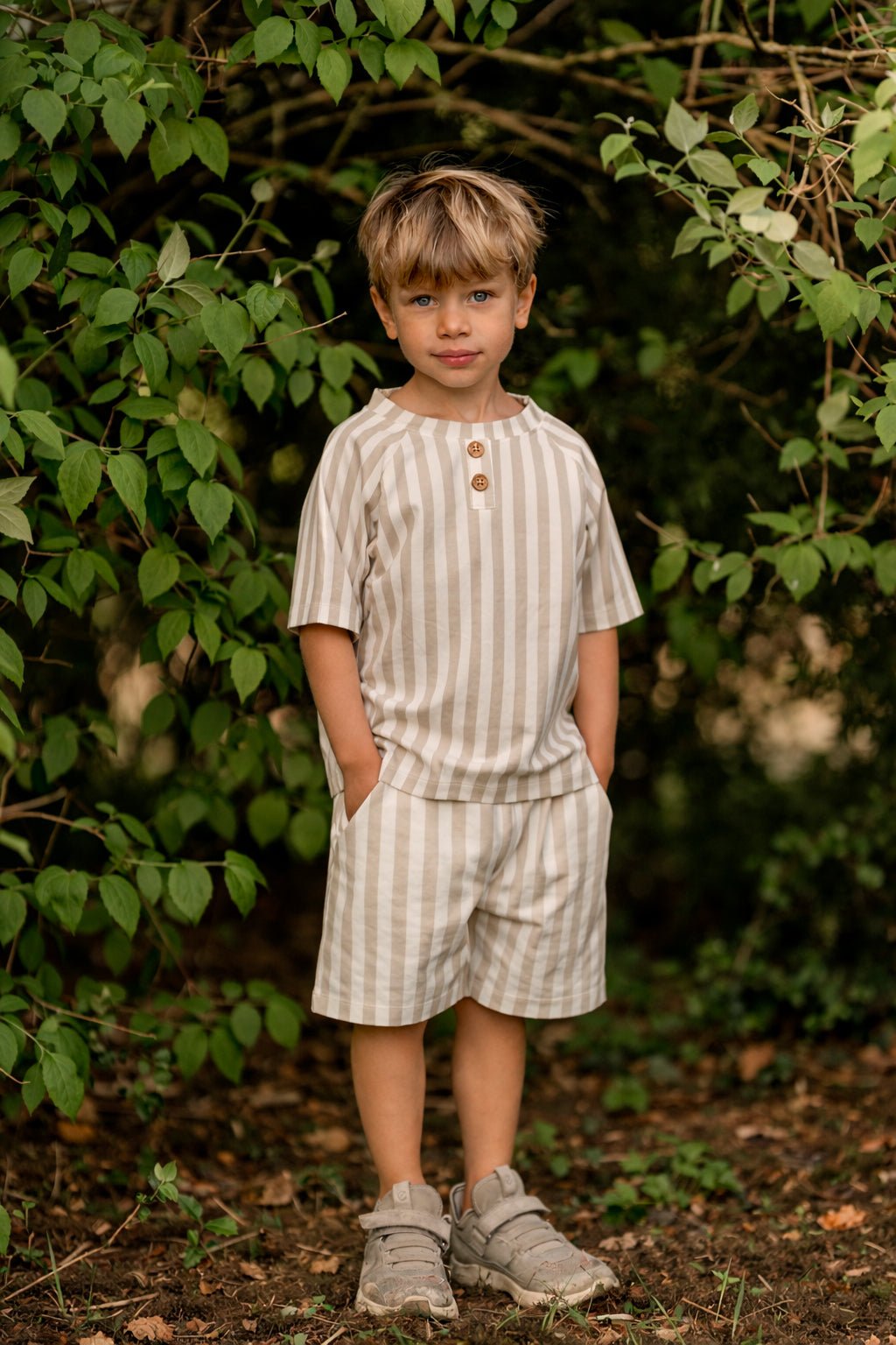 Stribet t-shirt - Summer sand - Hanevild