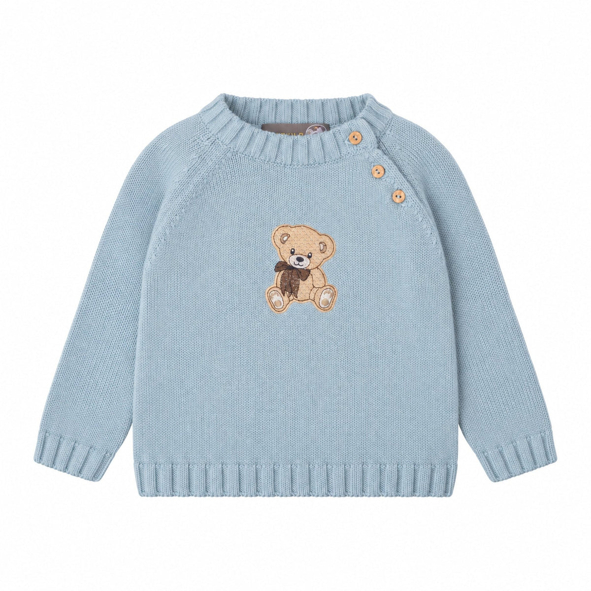 Sweater med bamse broderi - blå - økologisk bomuld - Hanevild