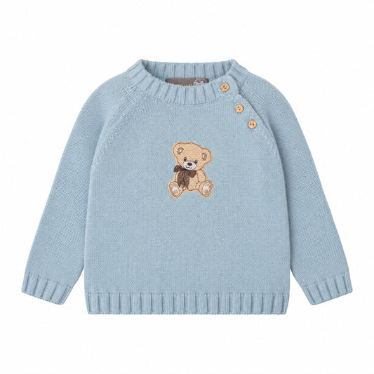 Sweater med bamse broderi - blå - økologisk bomuld - Hanevild