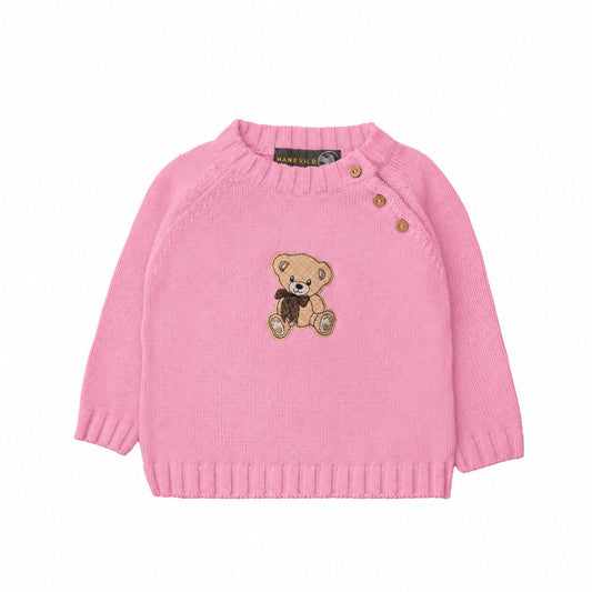 Sweater med bamse broderi - pink - økologisk bomuld - Hanevild