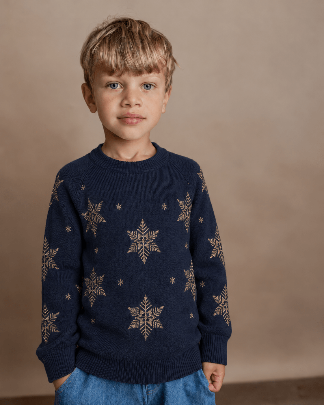 Sweater med gyldne snefnug – økologisk bomuld - Hanevild